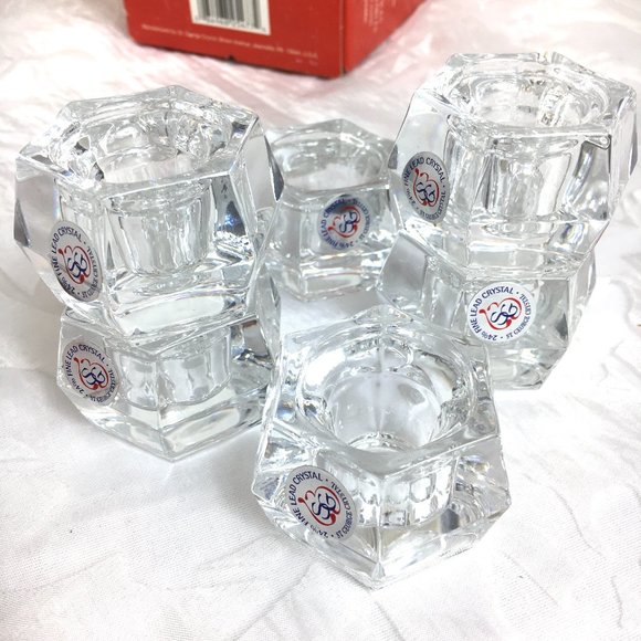 Vintage St George Lead Crystal Stackable Candlestick Holder 6 pc Set New In Box - Picture 3 of 9